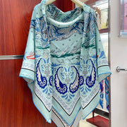 Guepards Bandana Double Face Scarf 140 CM In Light Turquoise Colorful Cashmere And Silk 334191
