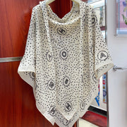 CC Square Scarf 140 CM In White Black Polka Dot Cashmere Silk 337146