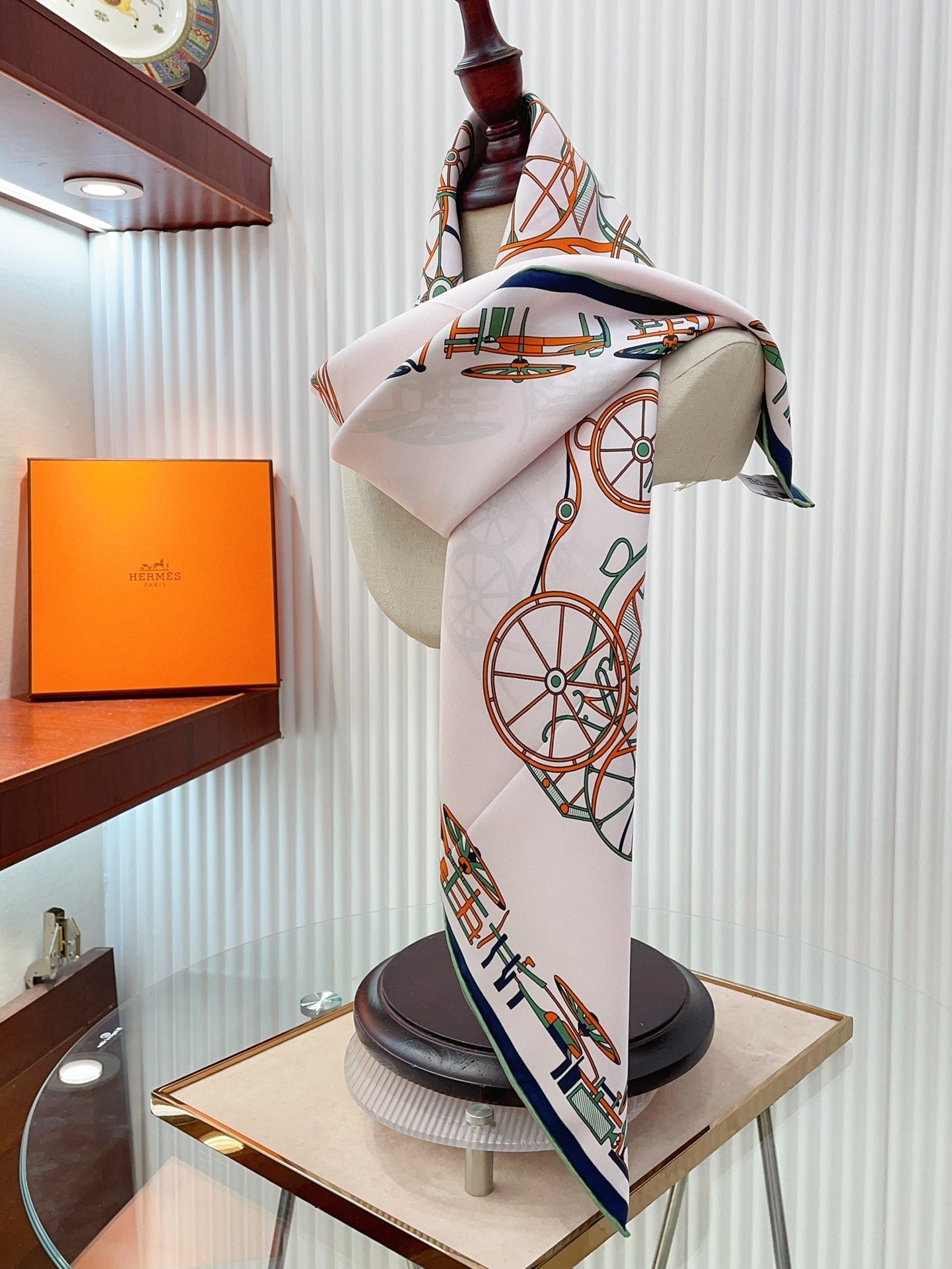 Complication Equestre Scarf 90 CM In White Red Coloful Silk Twill  345900