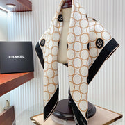 CC Square Scarf 90 CM In White Beige Mix Black Silk Twill  350414