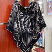 CC Square Scarf 140 CM In Black White Cashmere Mix Silk 382617