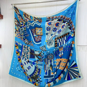 Haute Parure Scarf 135 CM Blue Colorful Cashmere And Silk 405069