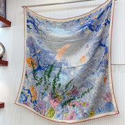 Retour A La Nature Shawl 140CM In Dakr Blue Colorful Cashmere And Silk