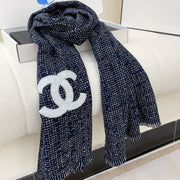 CC Scarf 190 CM In Charcoal Blue Mix White Cashmere  421408