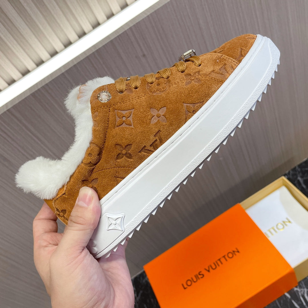 LV Time Out Sneaker 40mm Brown Yellow Monogram Suede