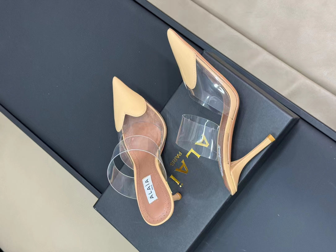 alaia mule 90 optic beige heart lambskin