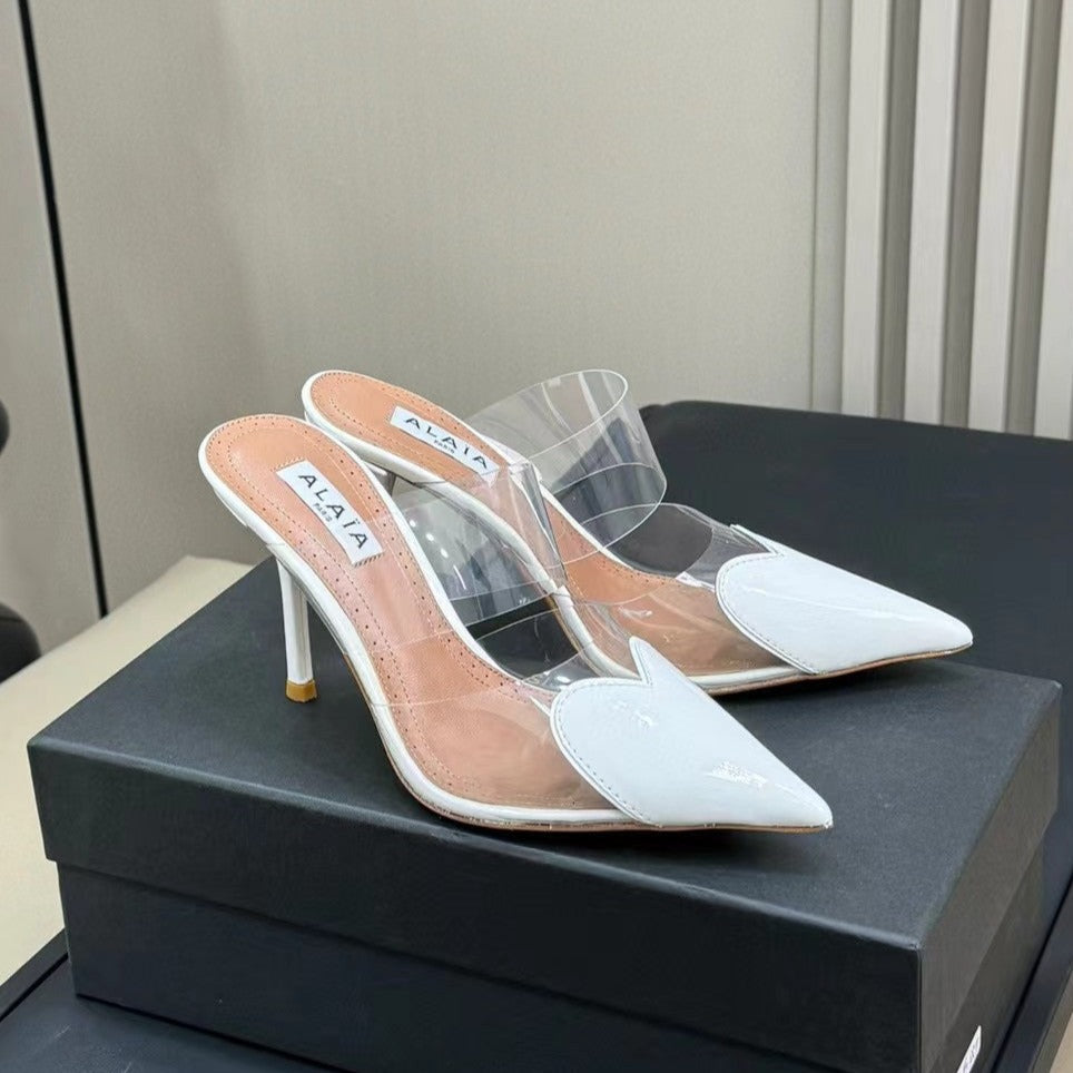 alaia mule 90 optic white heart lambskin