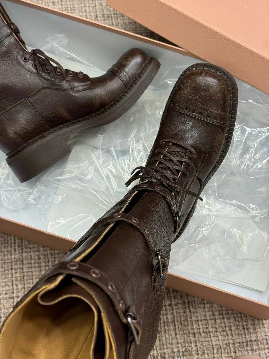 Miu Boots High Neck Dark Brown Calfskin