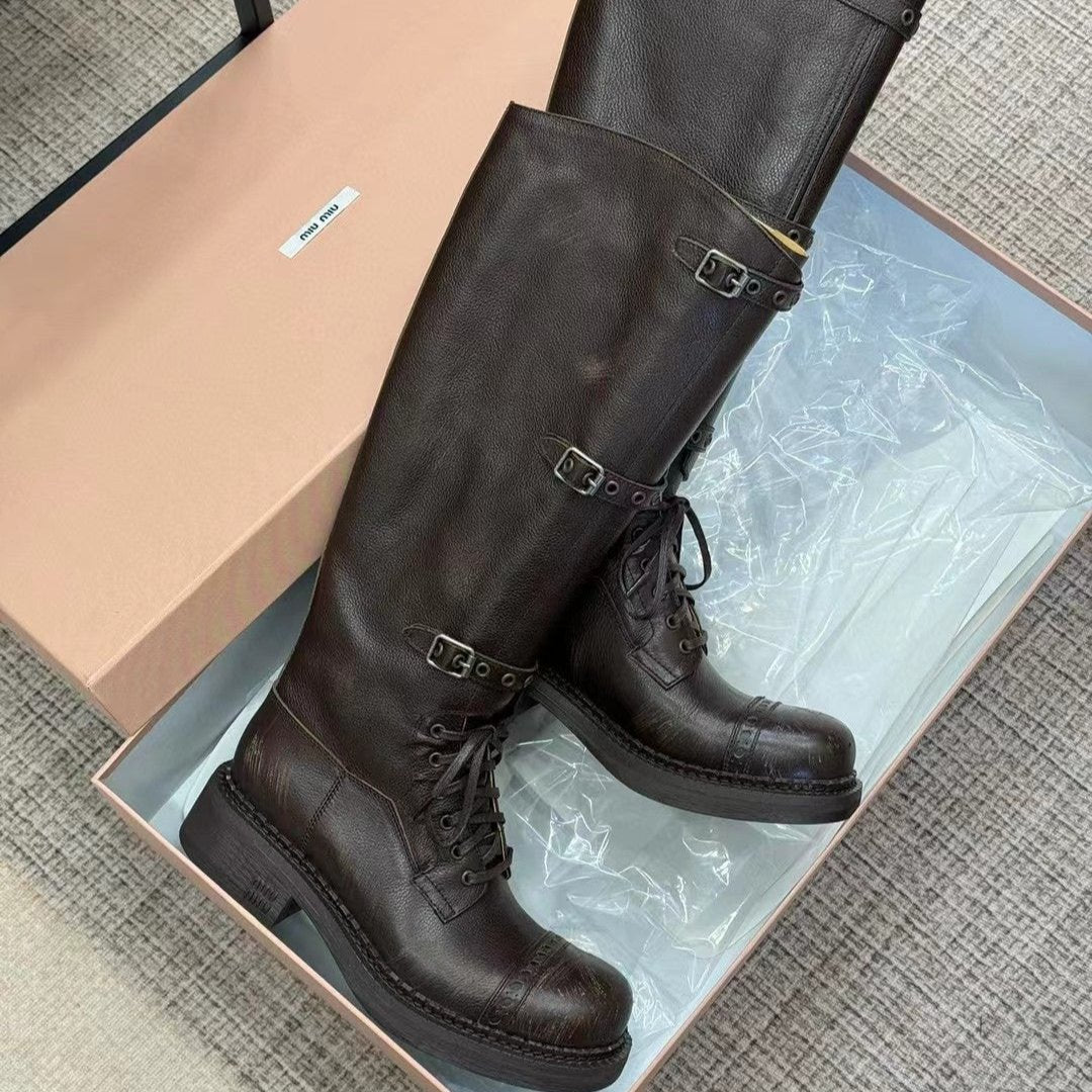 Miu Boots High Neck Dark Brown Calfskin