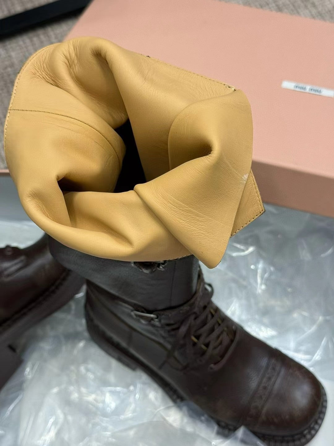 Miu Boots High Neck Dark Brown Calfskin