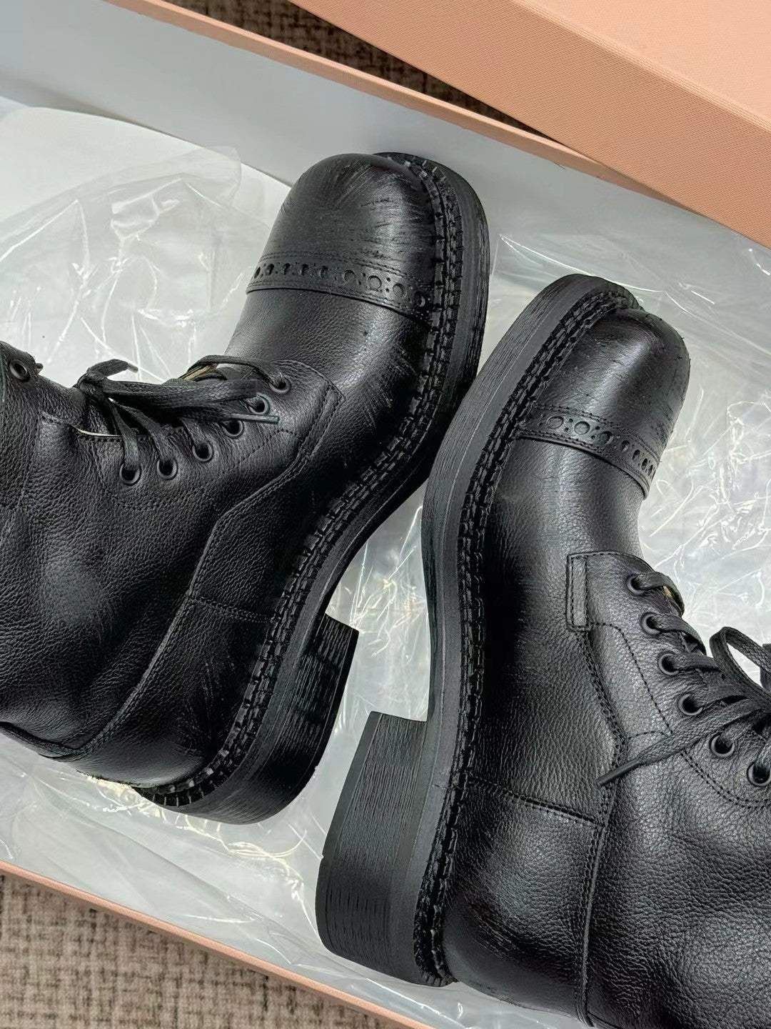 Miu Boots High Neck Black Paint Calfskin