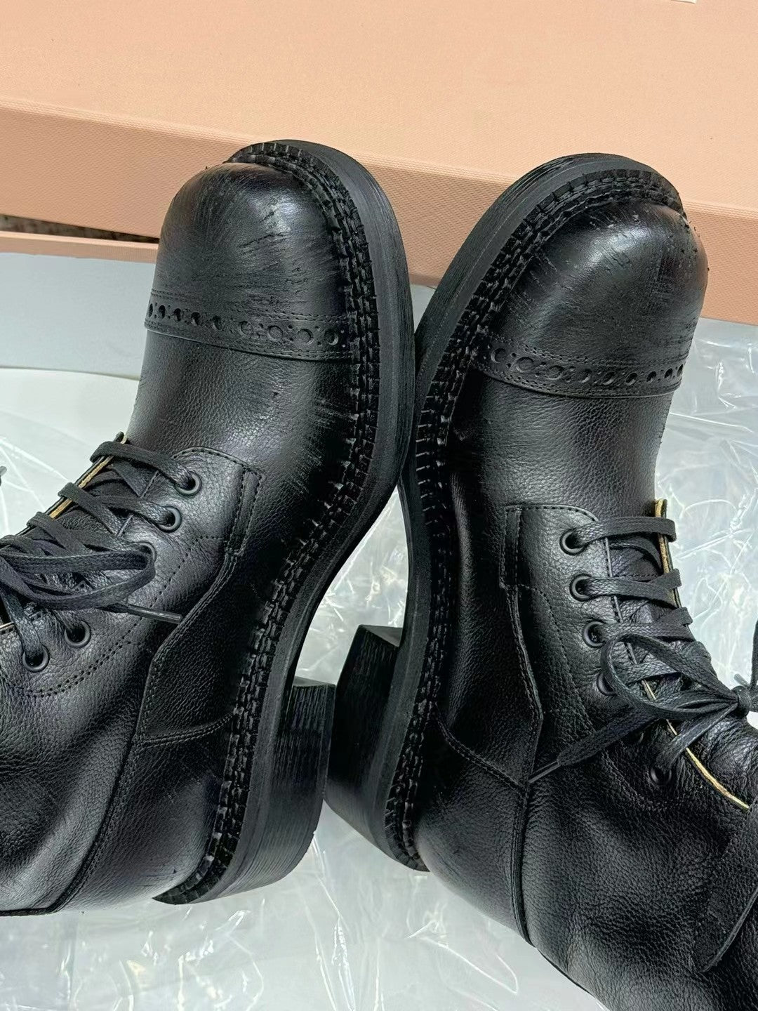 Miu Boots High Neck Black Paint Calfskin