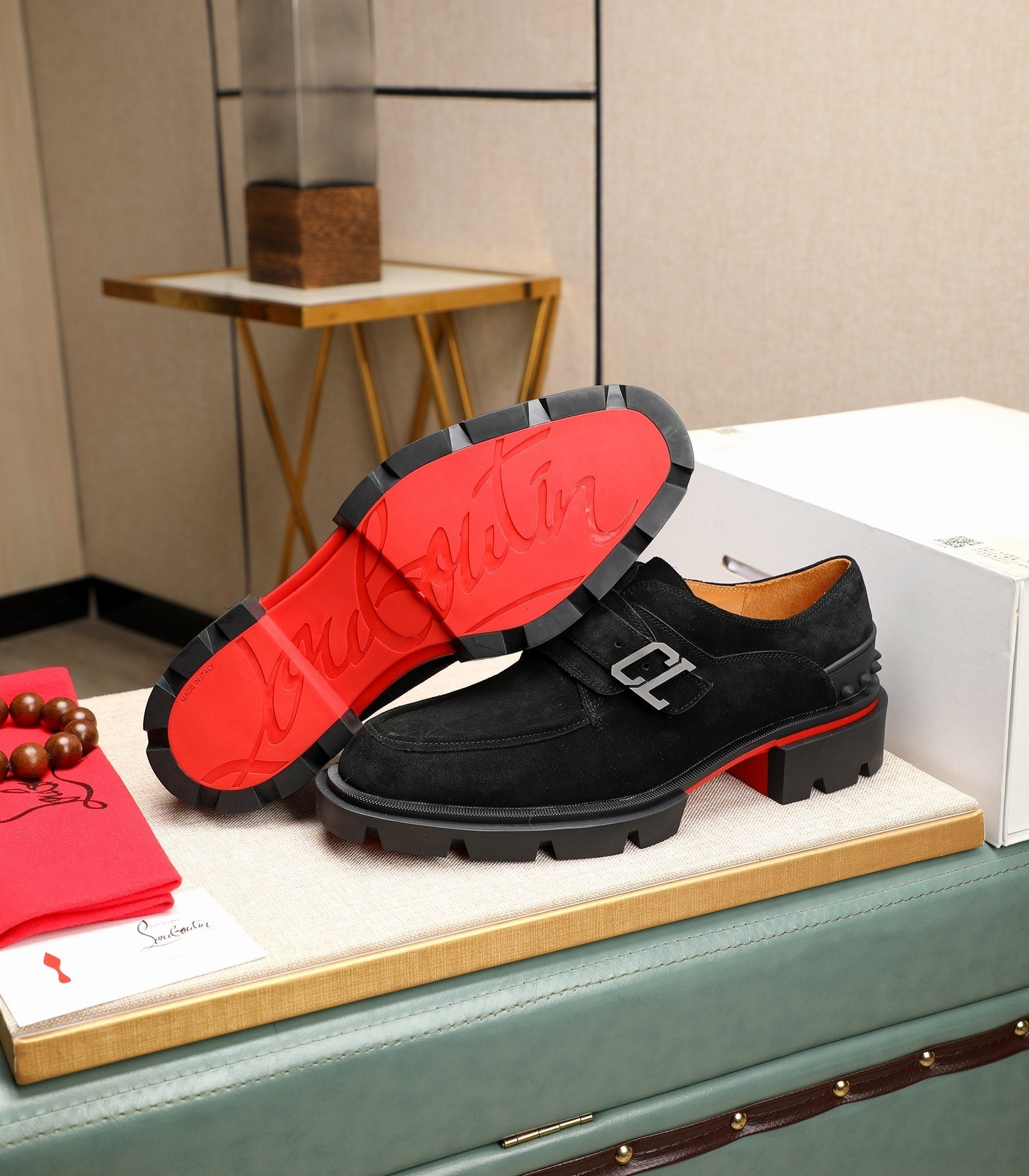 cl our georges loafer black suede leather