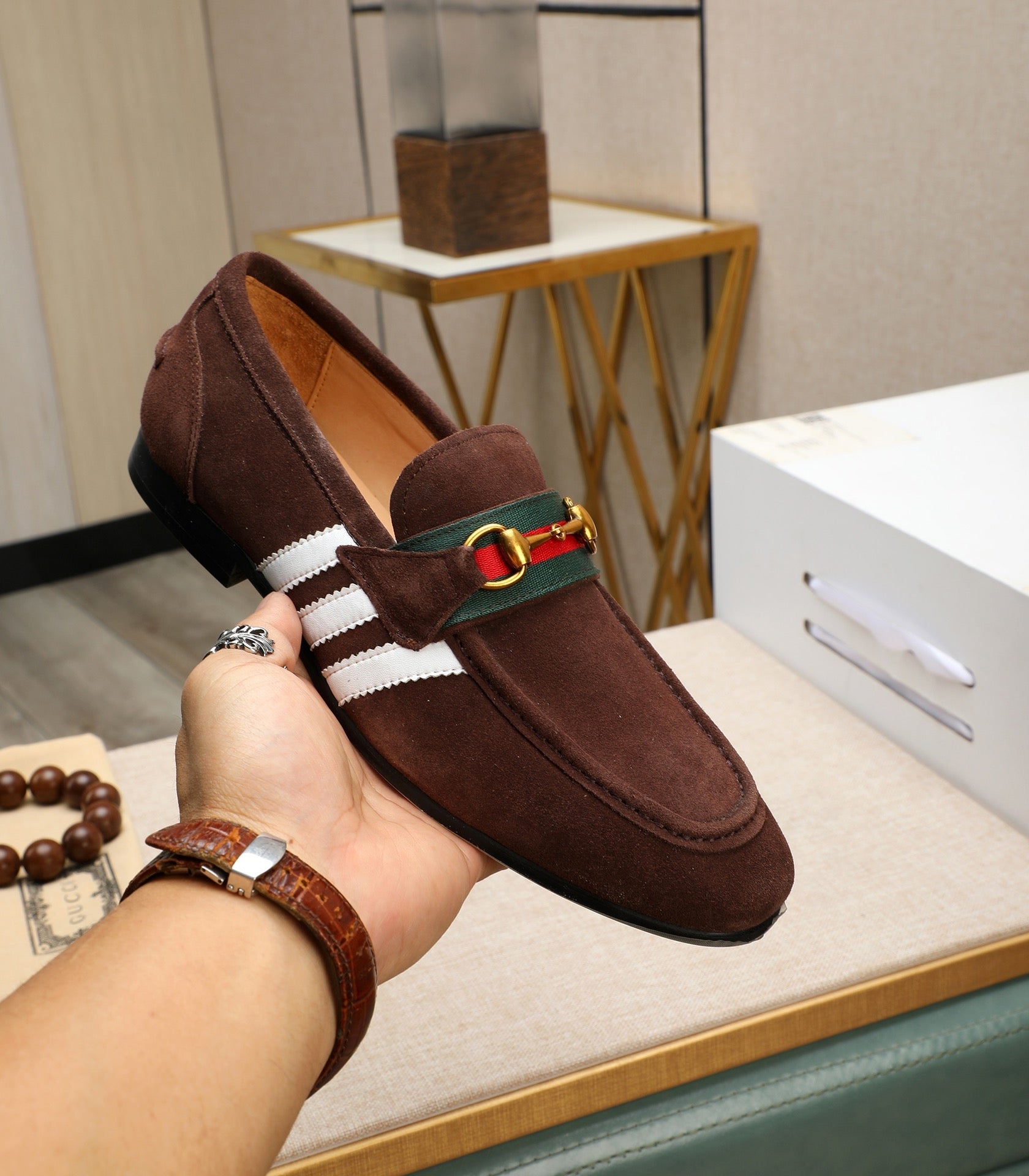 GG x Adidas Men's Jordaan Loafer Brown Suede 456613