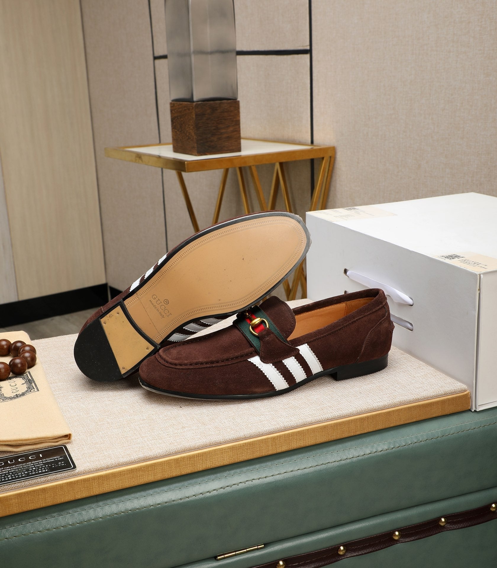 GG x Adidas Men's Jordaan Loafer Brown Suede 456613