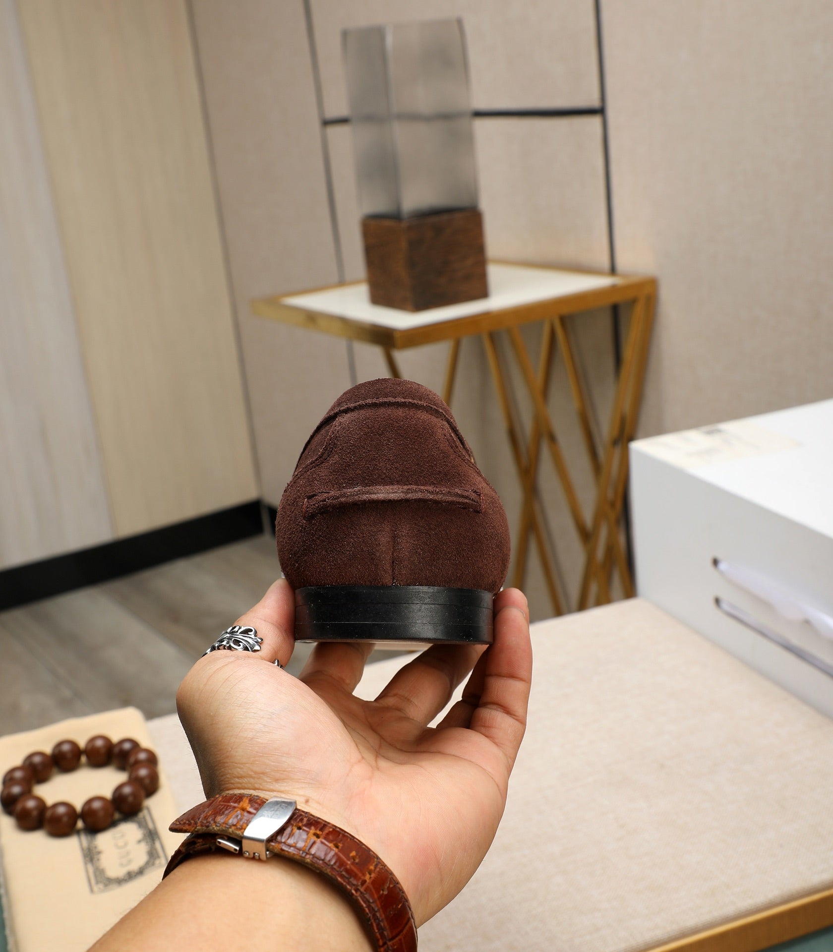 GG x Adidas Men's Jordaan Loafer Brown Suede 456613