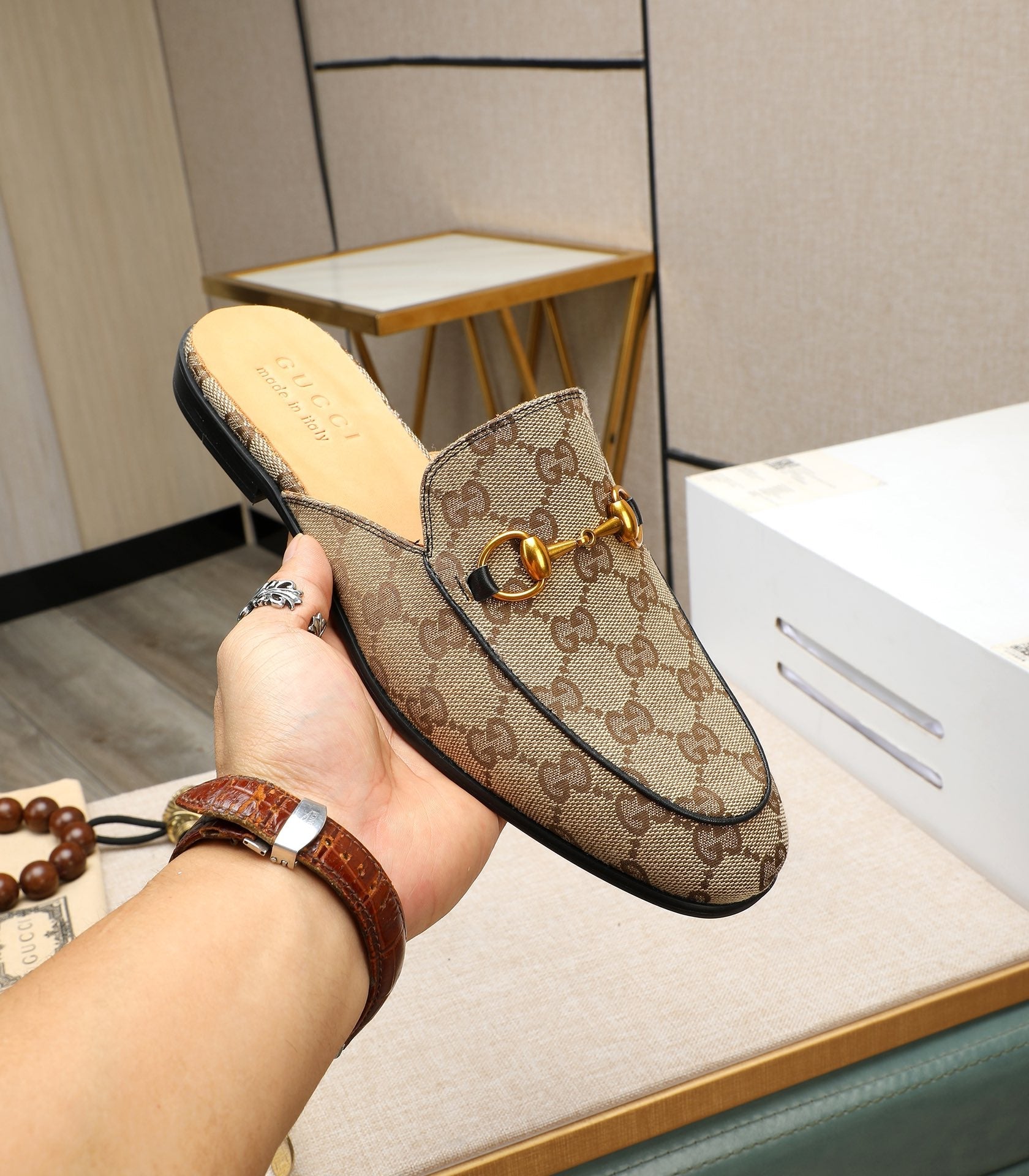 GG Men's Mule Brown Canvas 111472