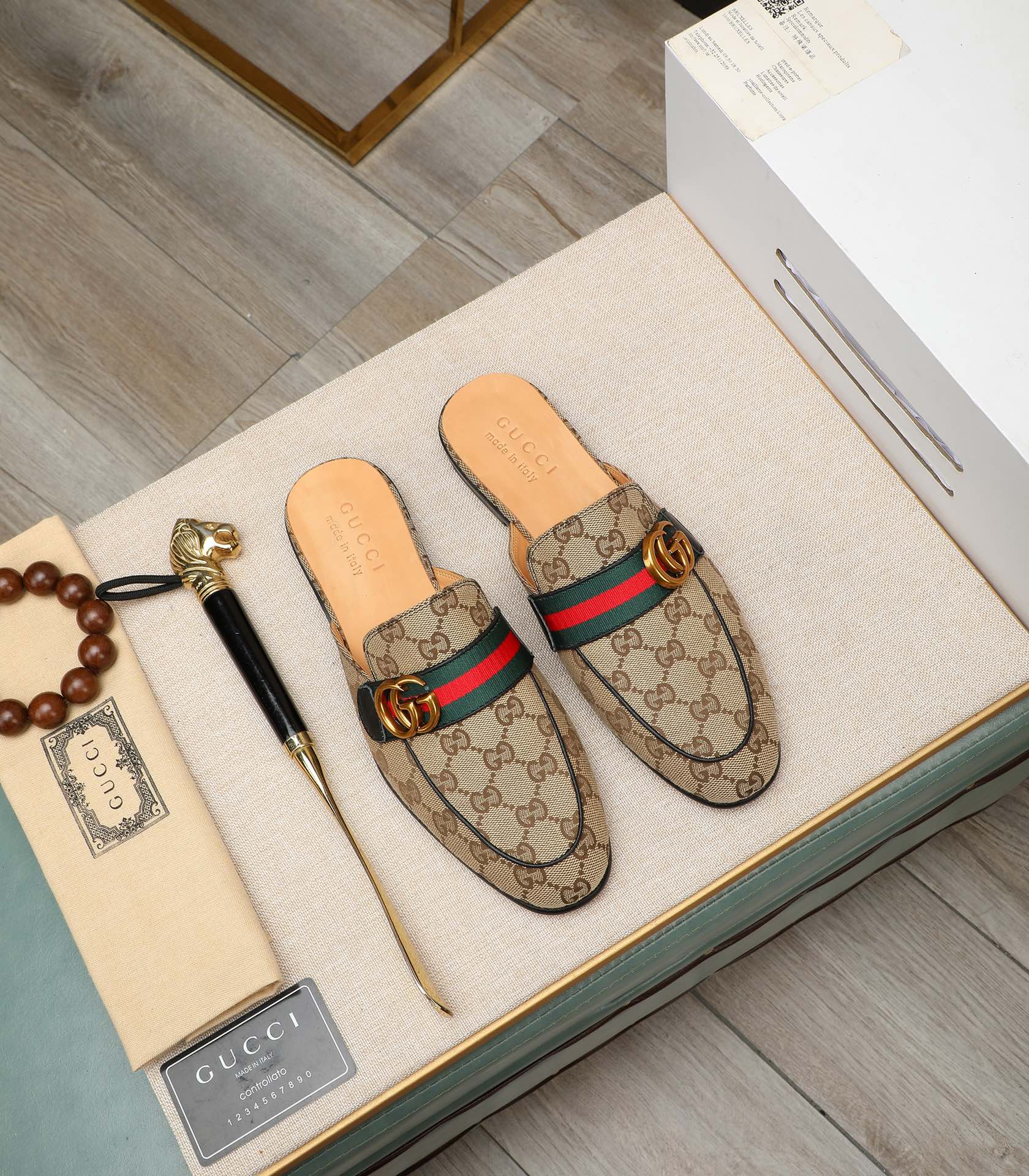 GG Men's Interlocking GG Mule Brown Denim 111477