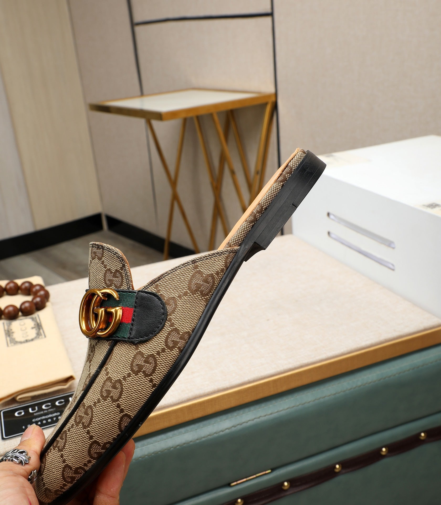 GG Men's Interlocking GG Mule Brown Denim 111477