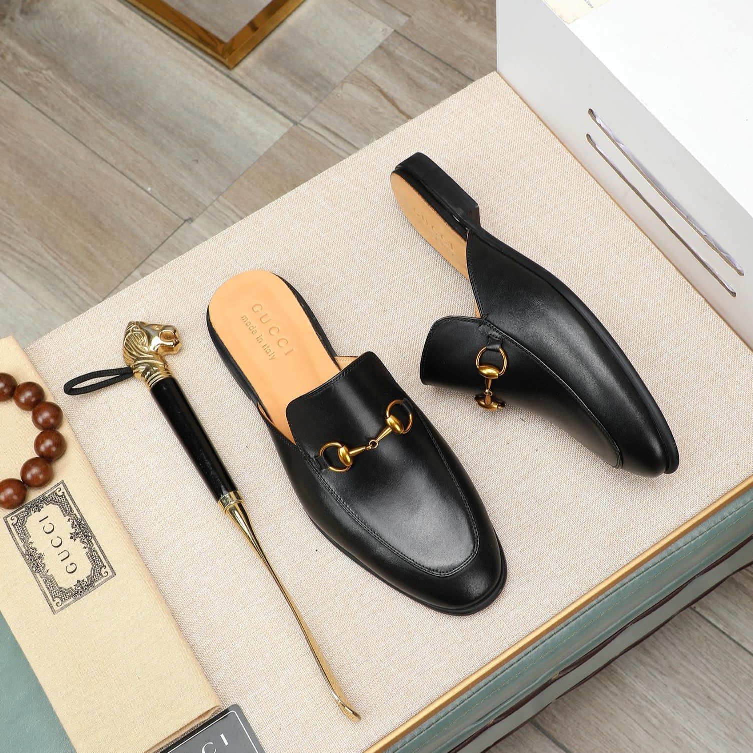 GG Men's Mule Black Cowhide 111481