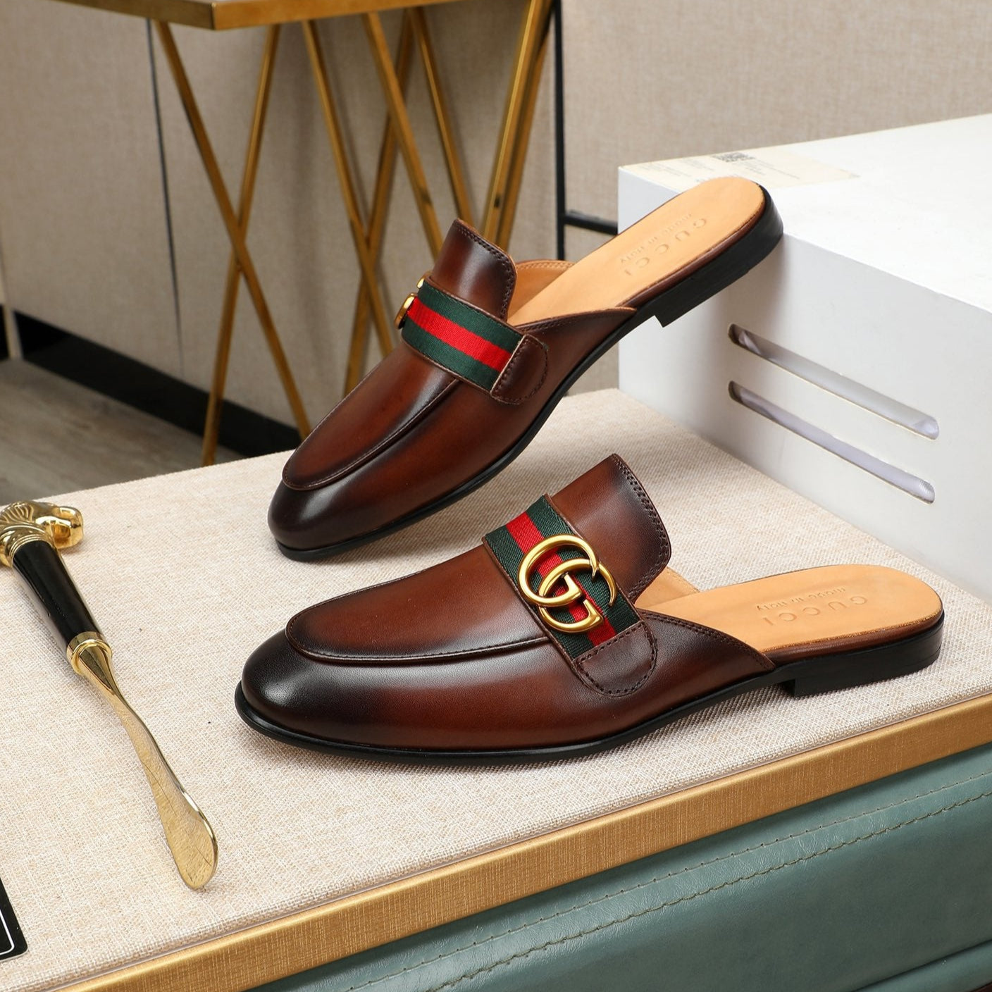 GG Men's Interlocking GG Mule Brown Cowhide 111484