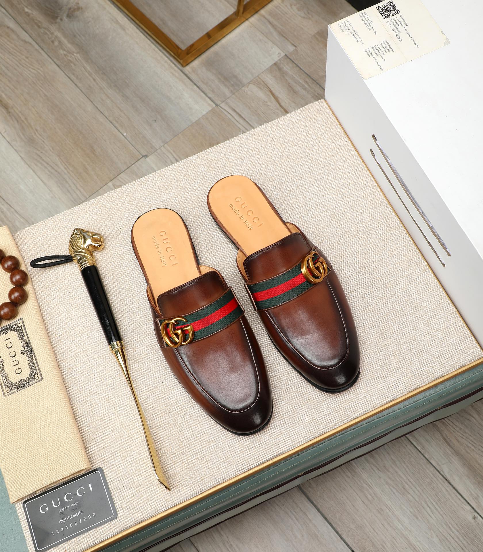 GG Men's Interlocking GG Mule Brown Cowhide 111484