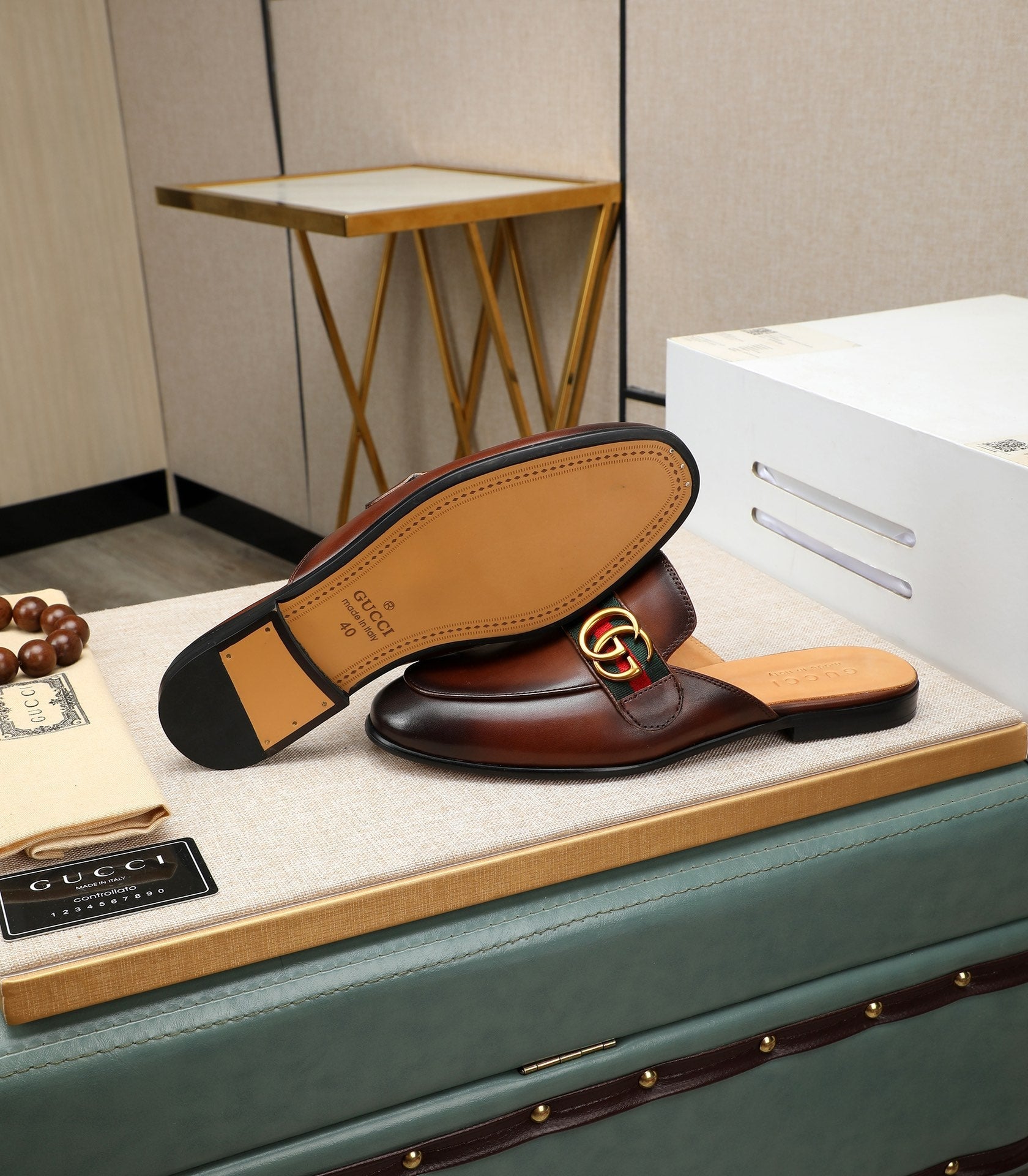 GG Men's Interlocking GG Mule Brown Cowhide 111484