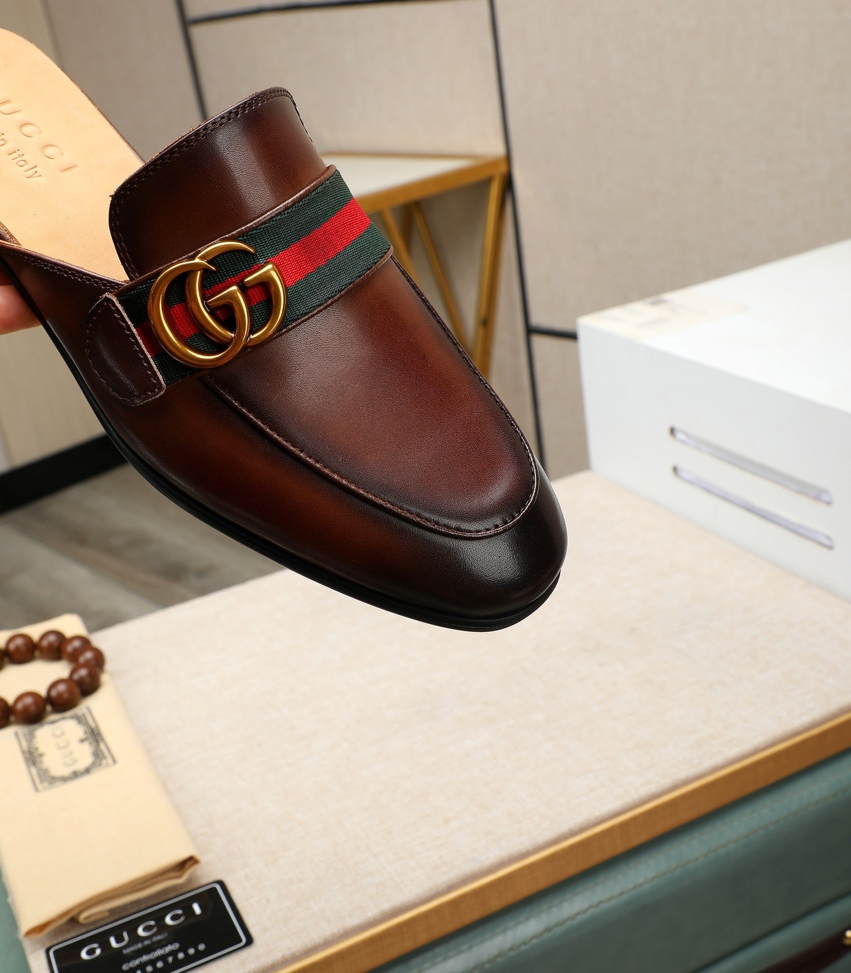 GG Men's Interlocking GG Mule Brown Cowhide 111484