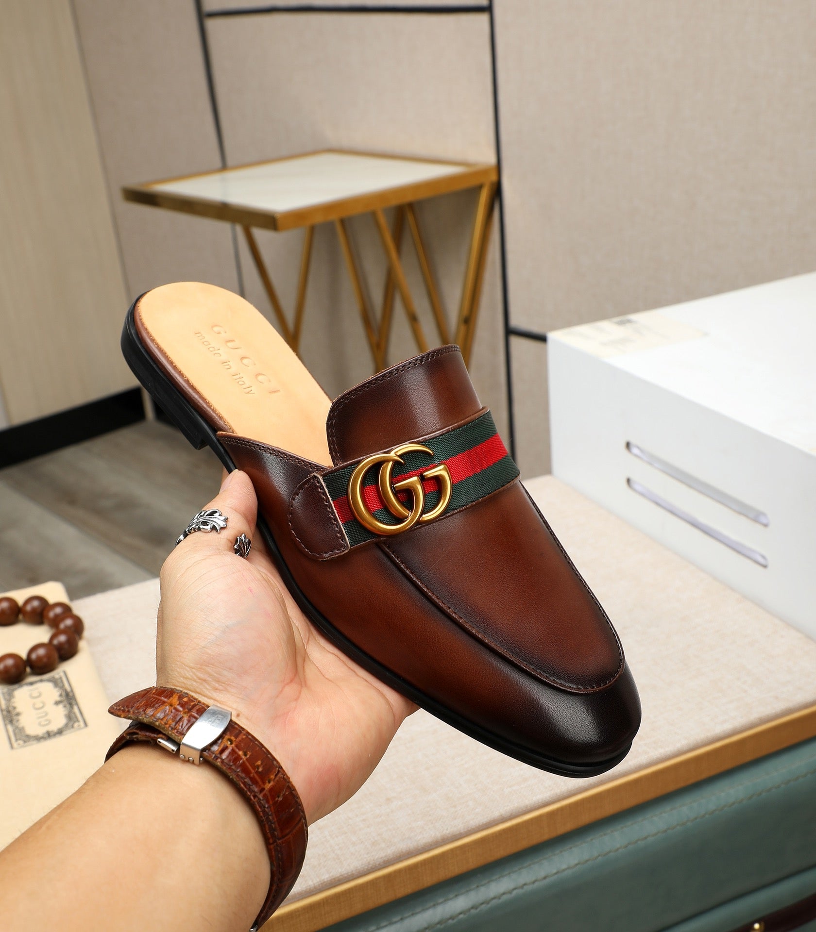 GG Men's Interlocking GG Mule Brown Cowhide 111484