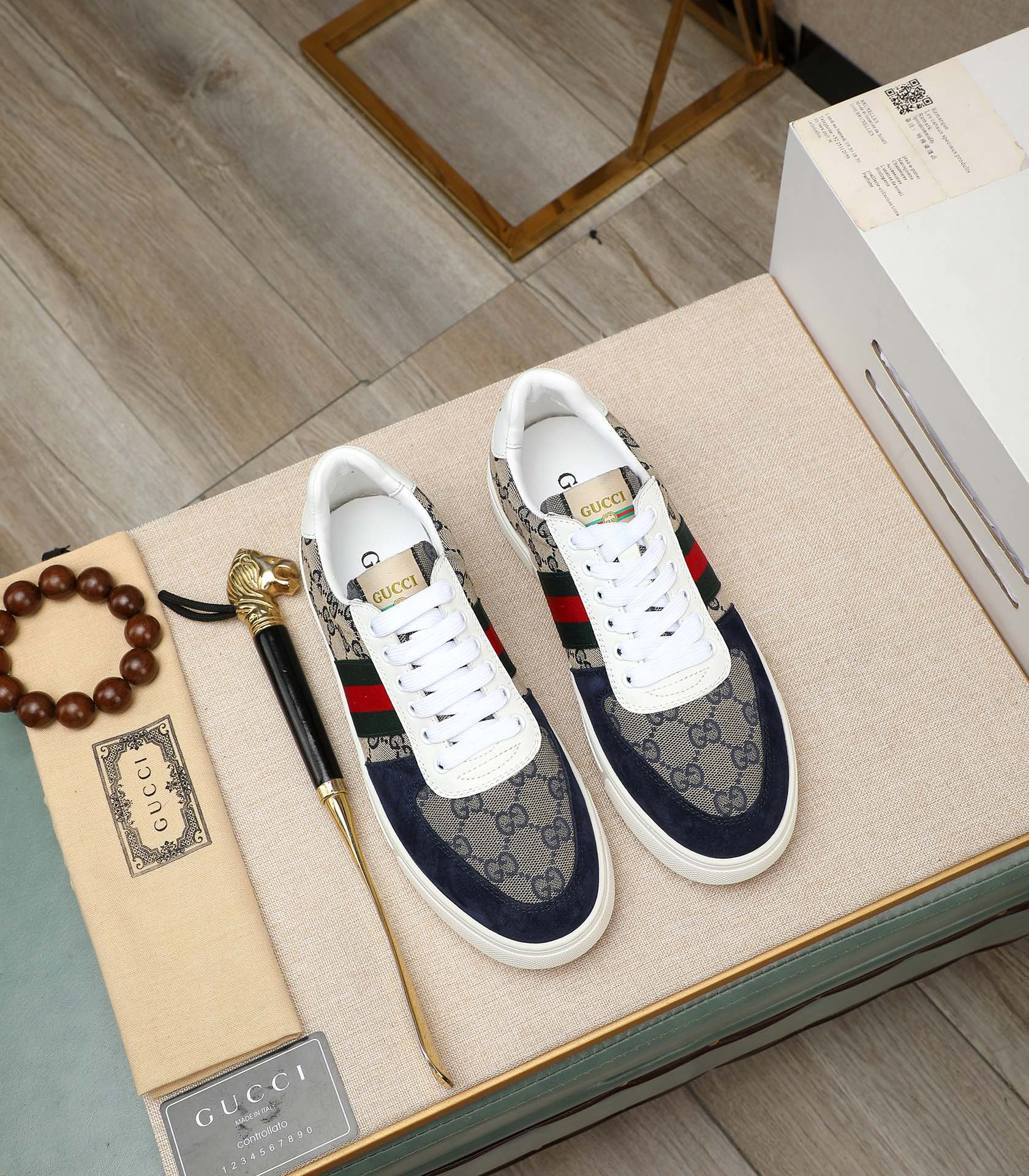 GG Men's Sneaker Blue Suede Canvas 487991