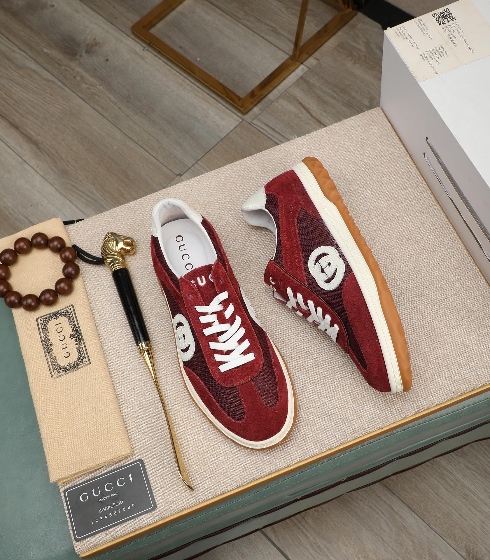 GG Men's G75 Sneaker Red Mesh Suede 270521