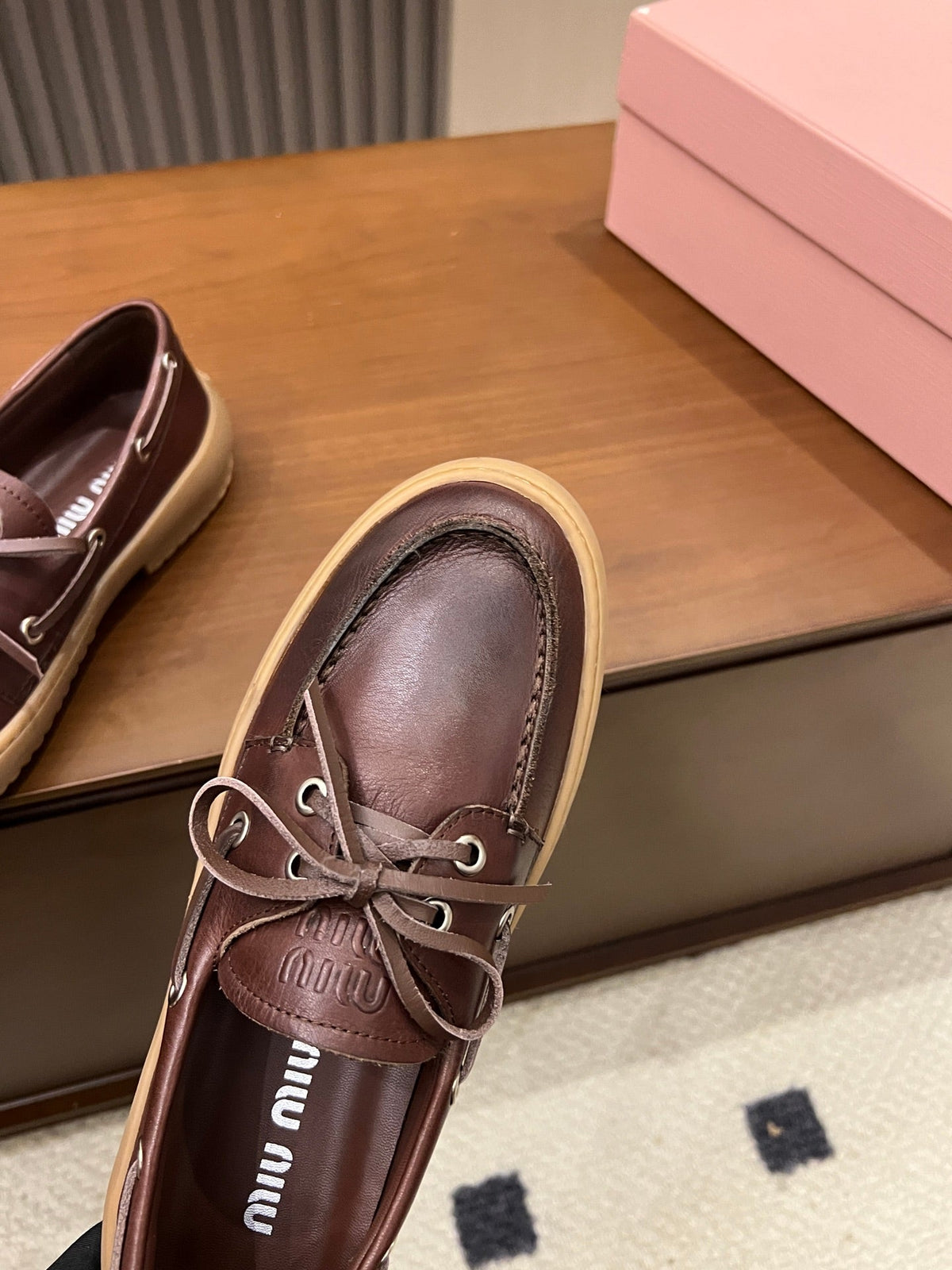 Miu Miu 2026 Lace-up Boat Loafers Leather 155974