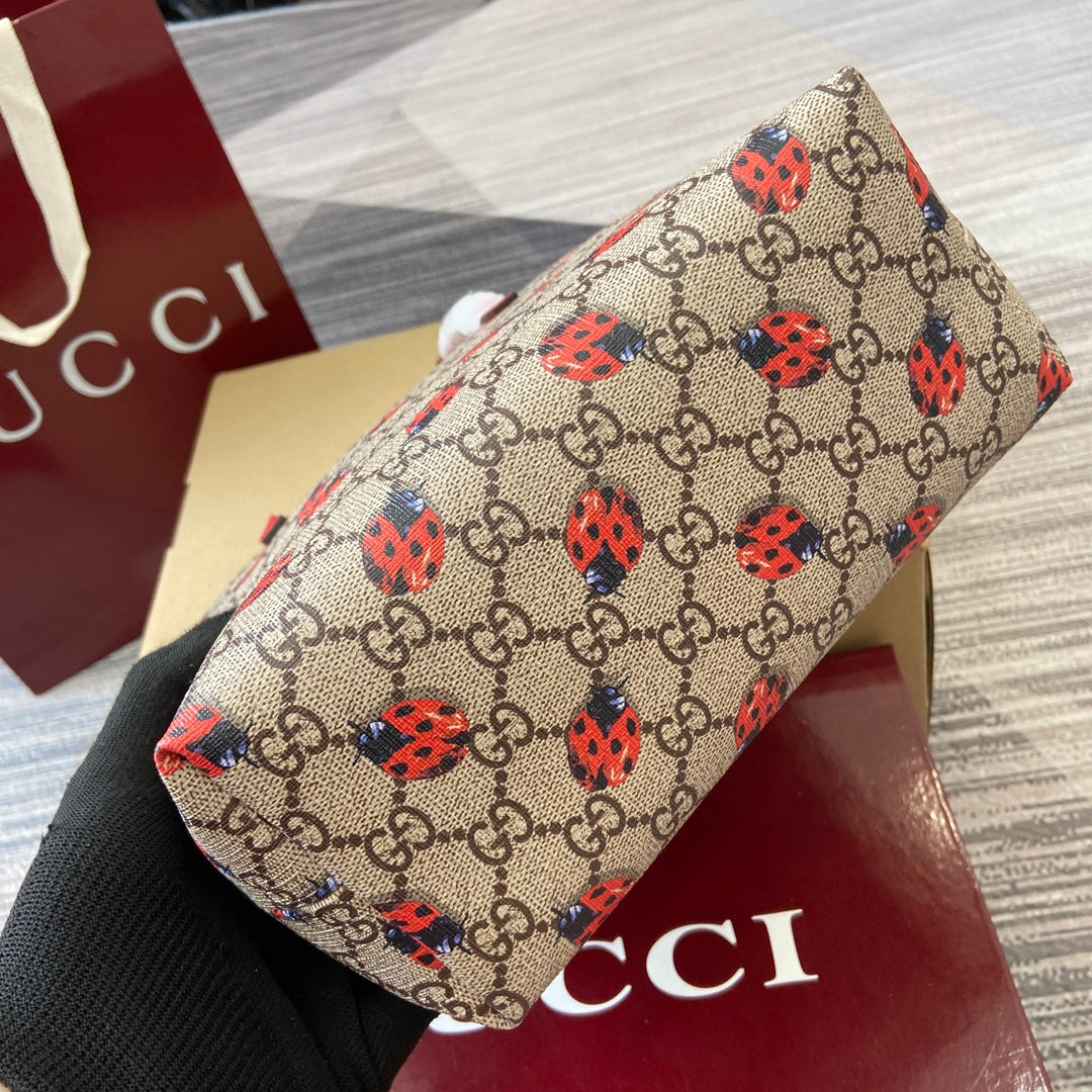 GG Tote Bag 21cm Beige Red Leather Canvas 339642