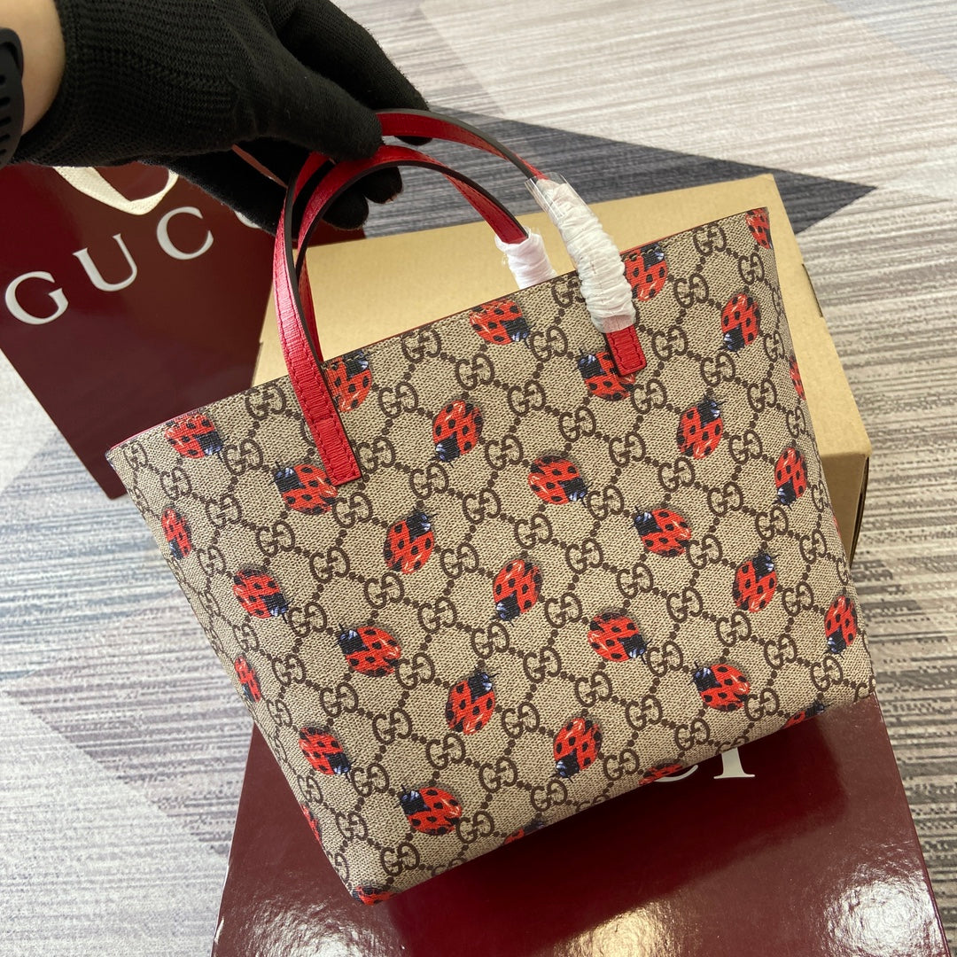 GG Tote Bag 21cm Beige Red Leather Canvas 339642