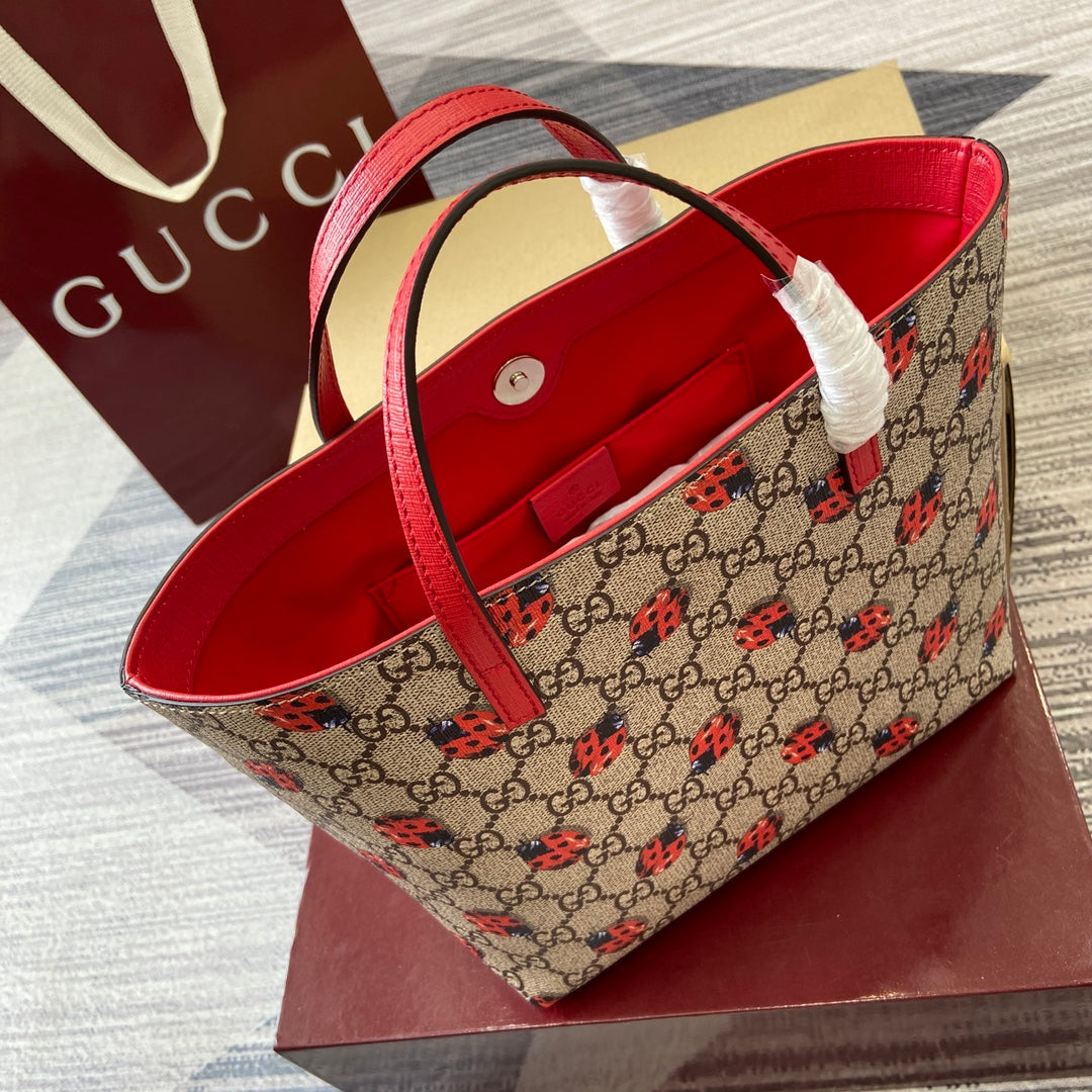 GG Tote Bag 21cm Beige Red Leather Canvas 339642