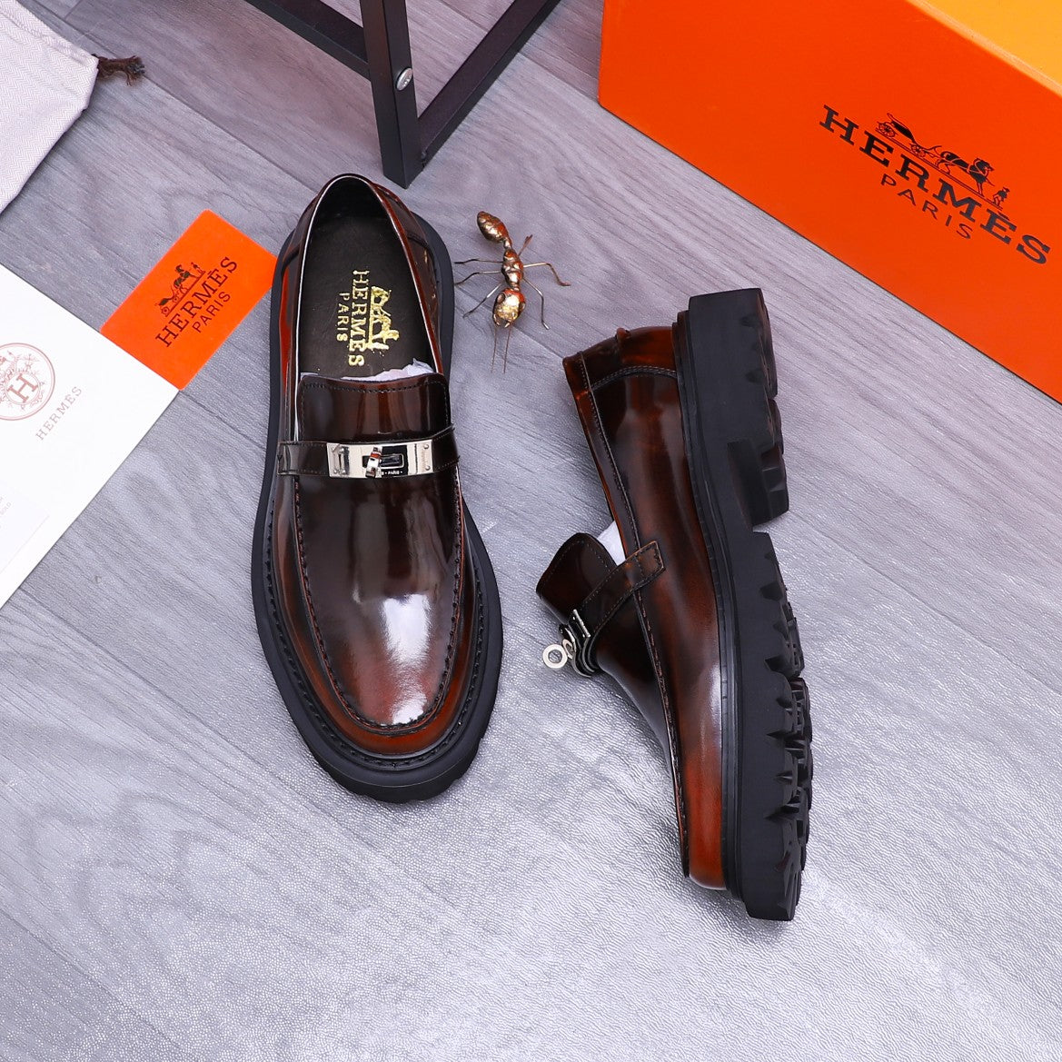 HM ICONE LOAFER GLOSSY WINE CALFSKIN