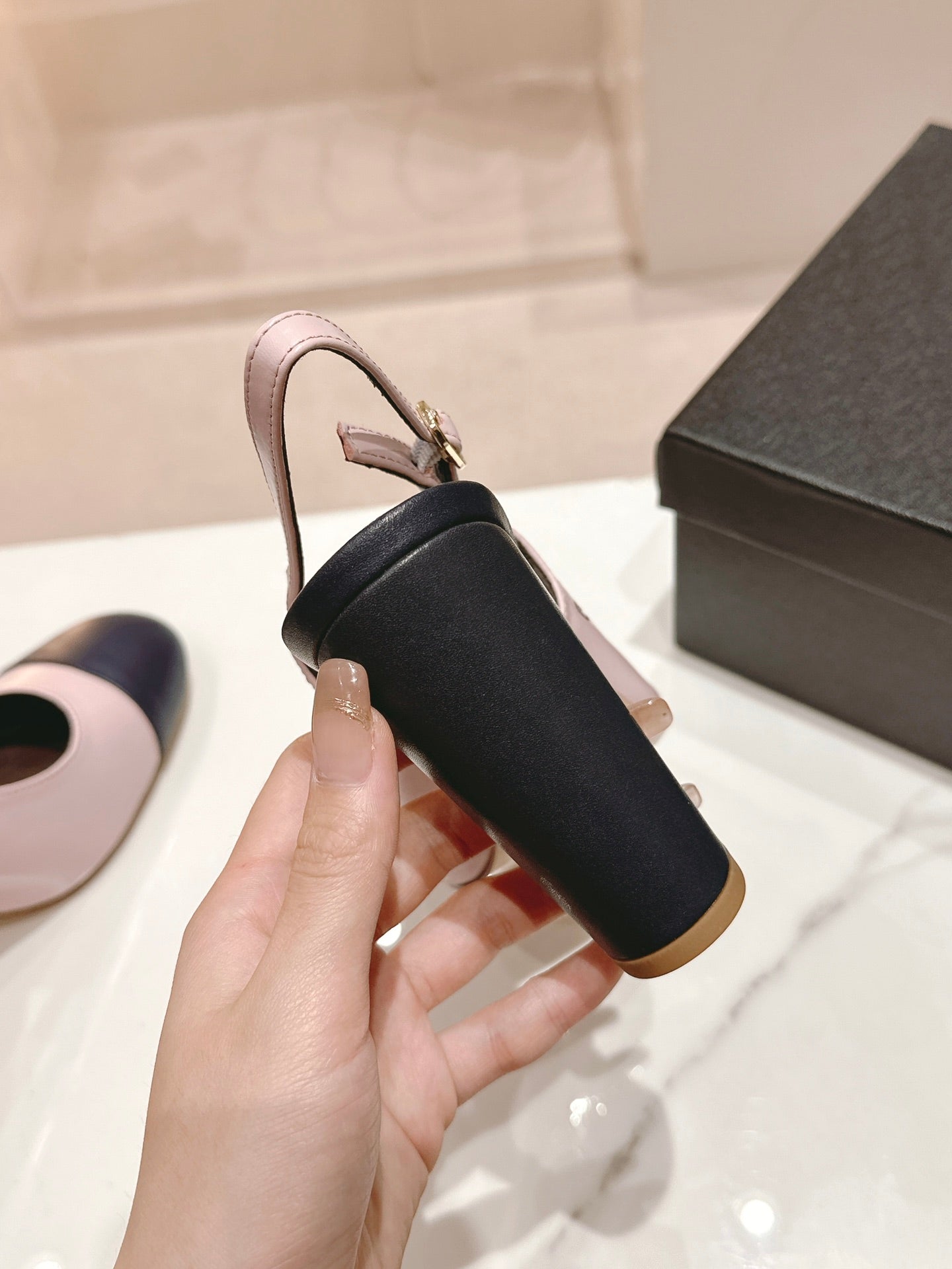 CC 24P SLINGBACKS 95MM PINK BLACK LAMBSKIN