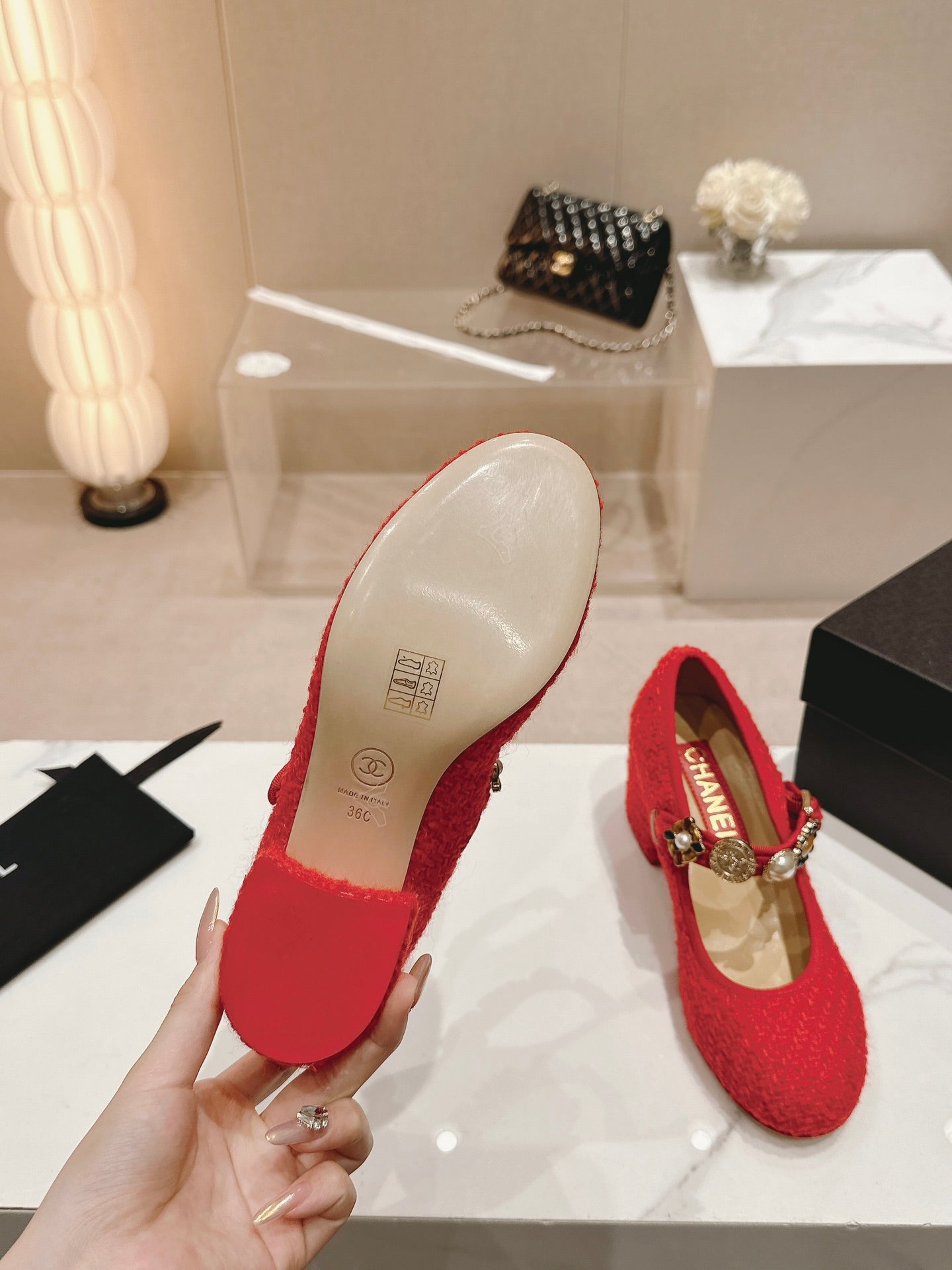 MARY JANE SHOES RED PINK WOOL TWEED