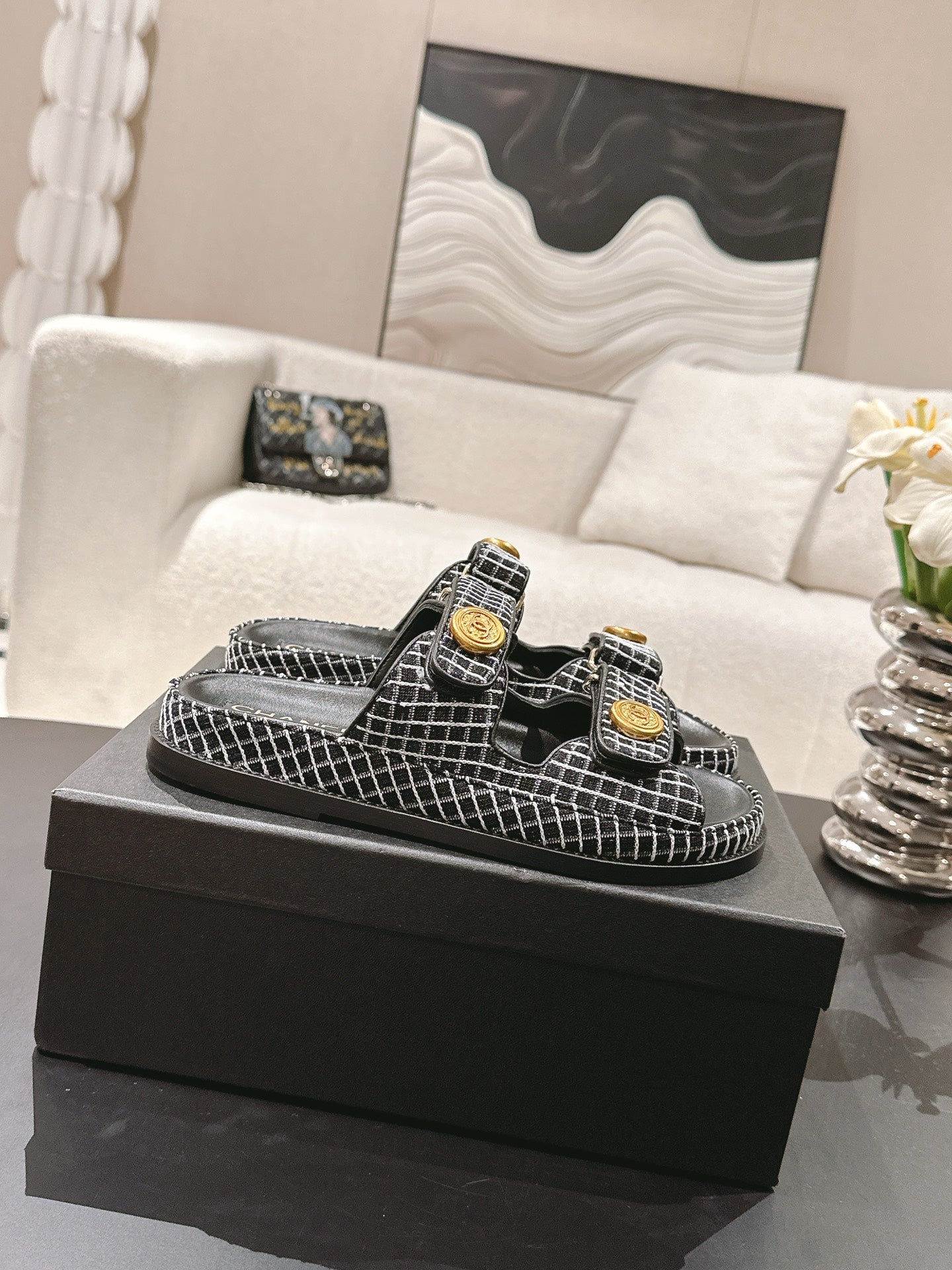 CC 25 Dad Sandal Mule Black mix White Fabric 237576