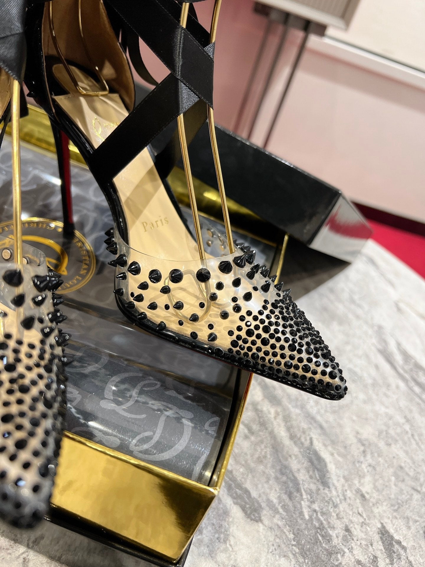 CL Mechante Reine Pumps 100mm Spike Patent PVC Black