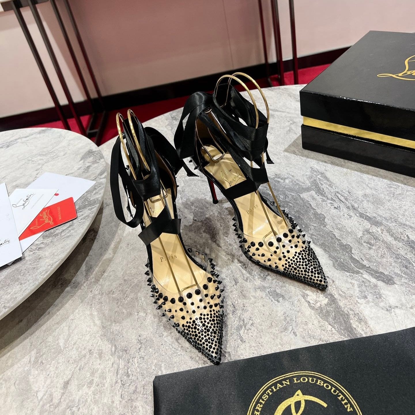 CL Mechante Reine Pumps 100mm Spike Patent PVC Black