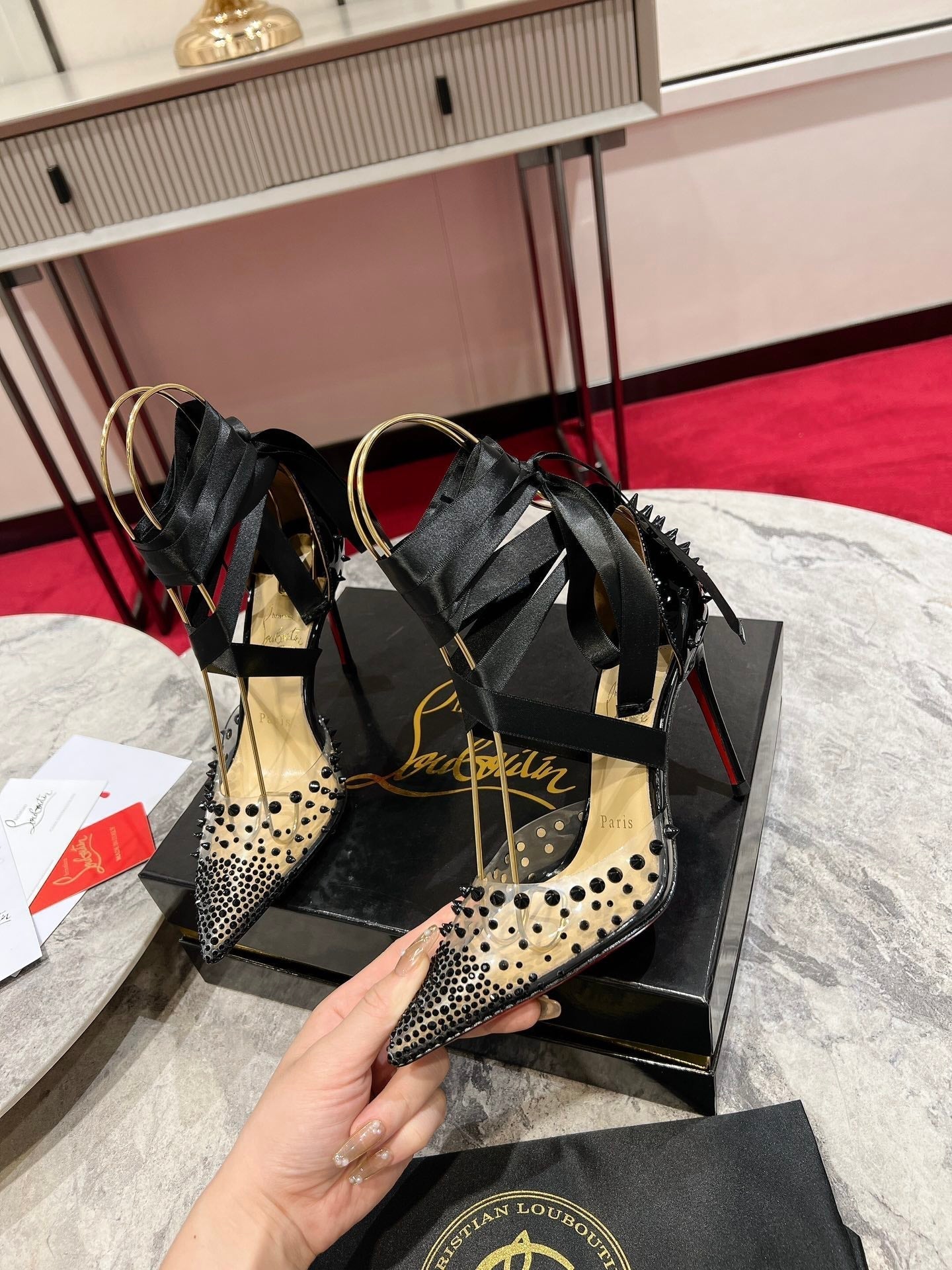 CL Mechante Reine Pumps 100mm Spike Patent PVC Black