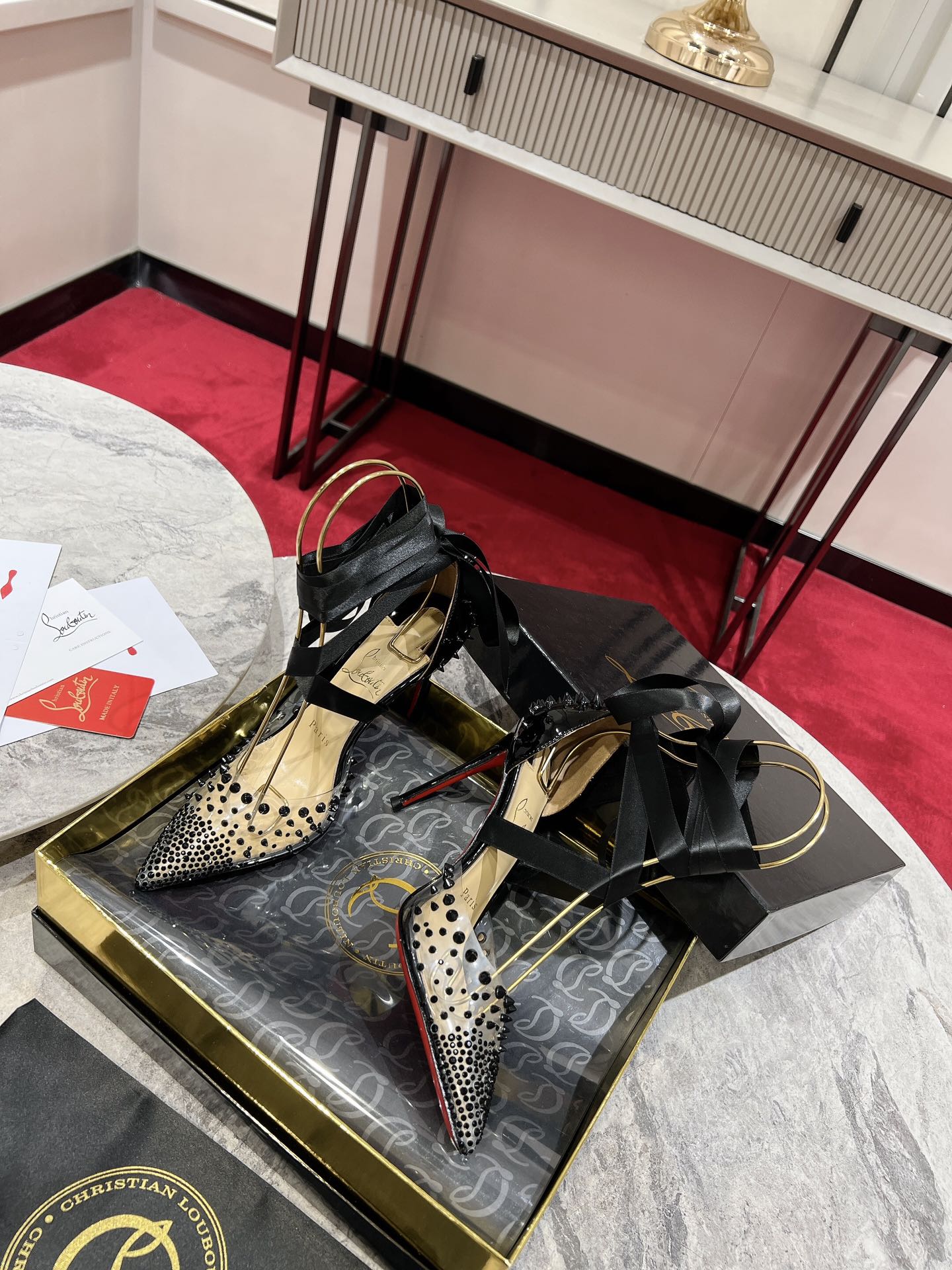 CL Mechante Reine Pumps 100mm Spike Patent PVC Black