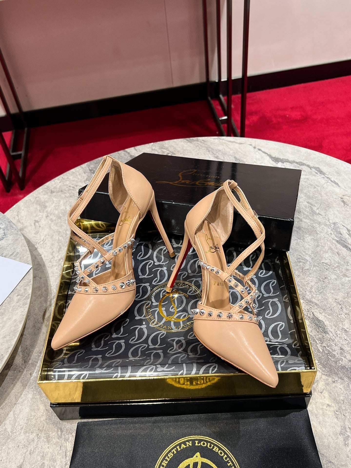 CL Tatooshka Spikes Pump 100mm Nappa Leather Nude