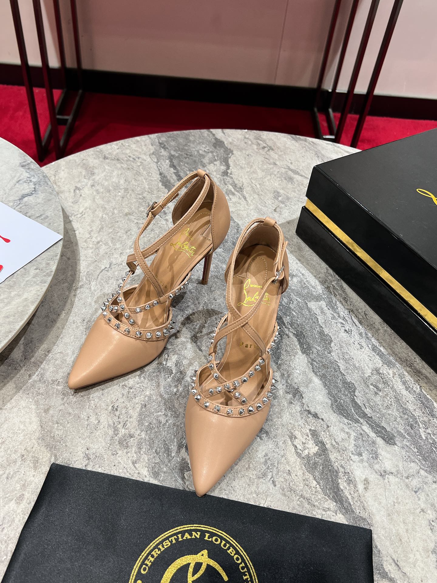 CL Tatooshka Spikes Pump 100mm Nappa Leather Nude