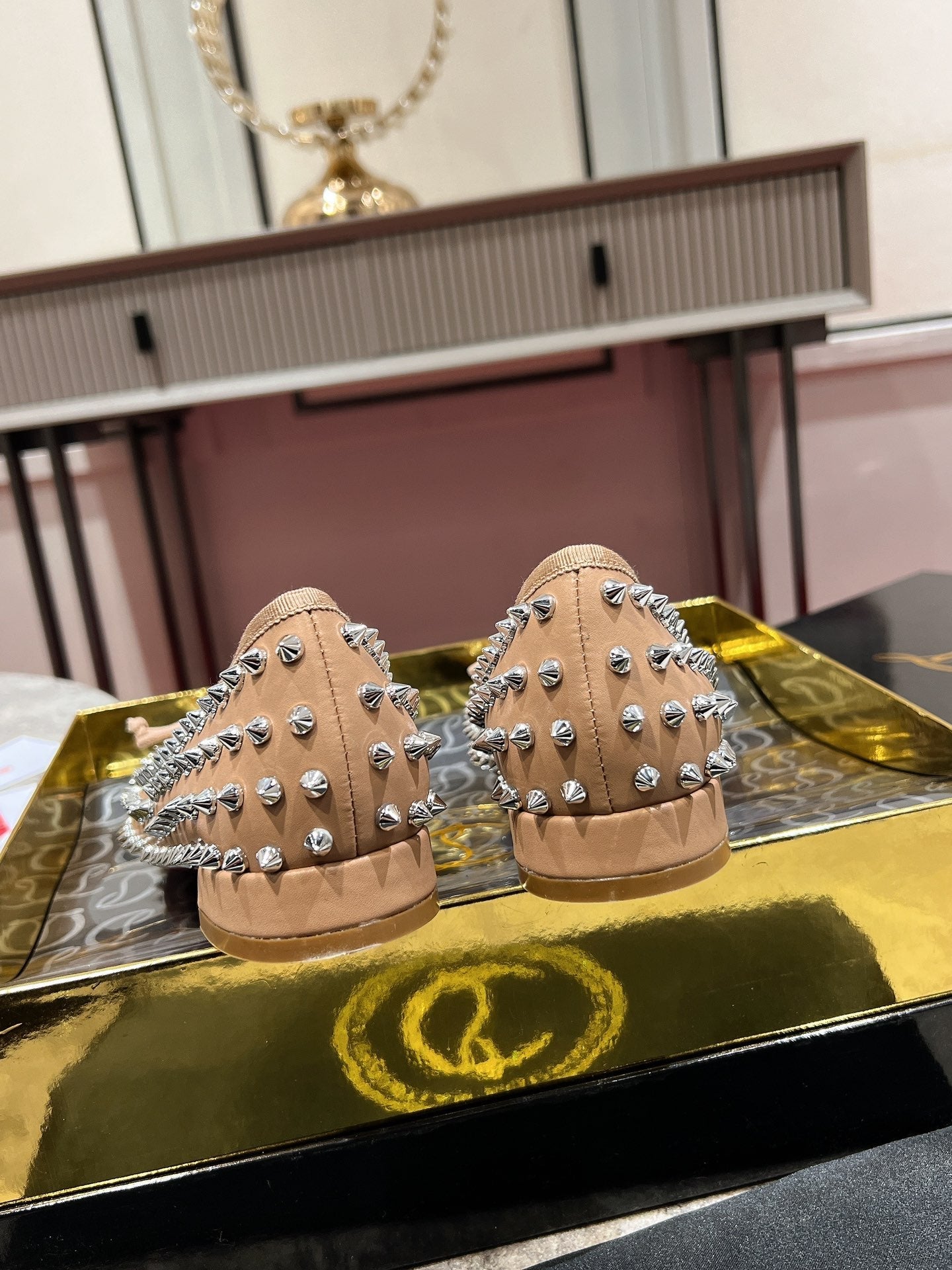 CL Sweetie Jane Spikes Ballerina Pump Nappa Leather Blush Beige