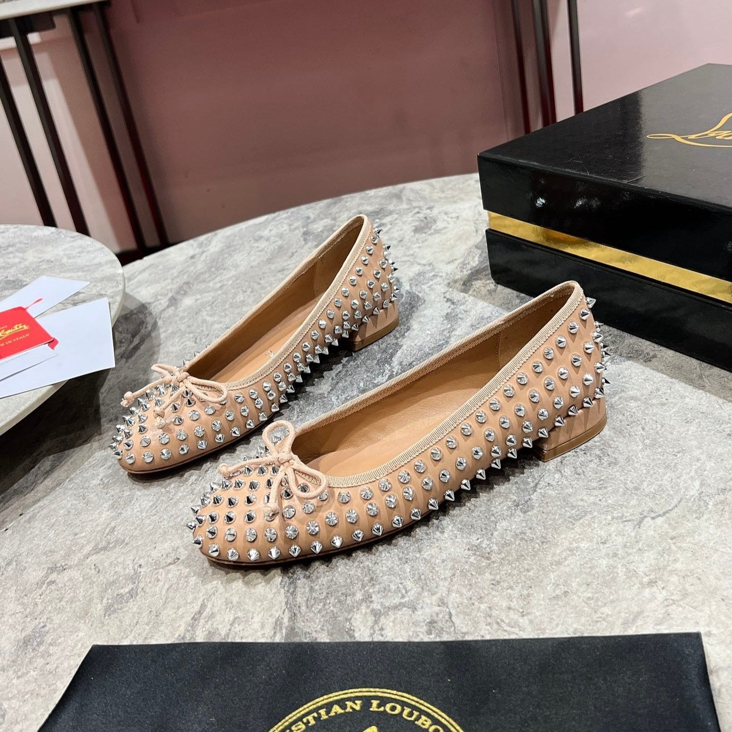 CL Sweetie Jane Spikes Ballerina Pump Nappa Leather Blush Beige