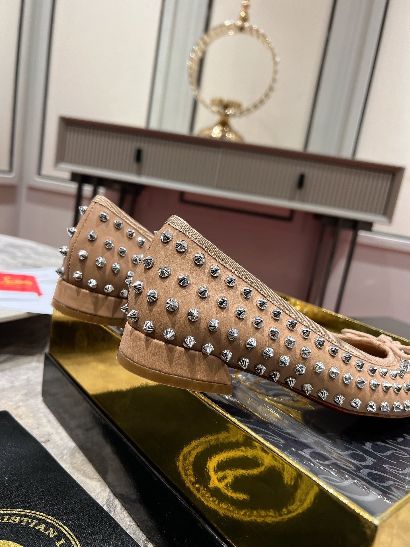 CL Sweetie Jane Spikes Ballerina Pump Nappa Leather Blush Beige