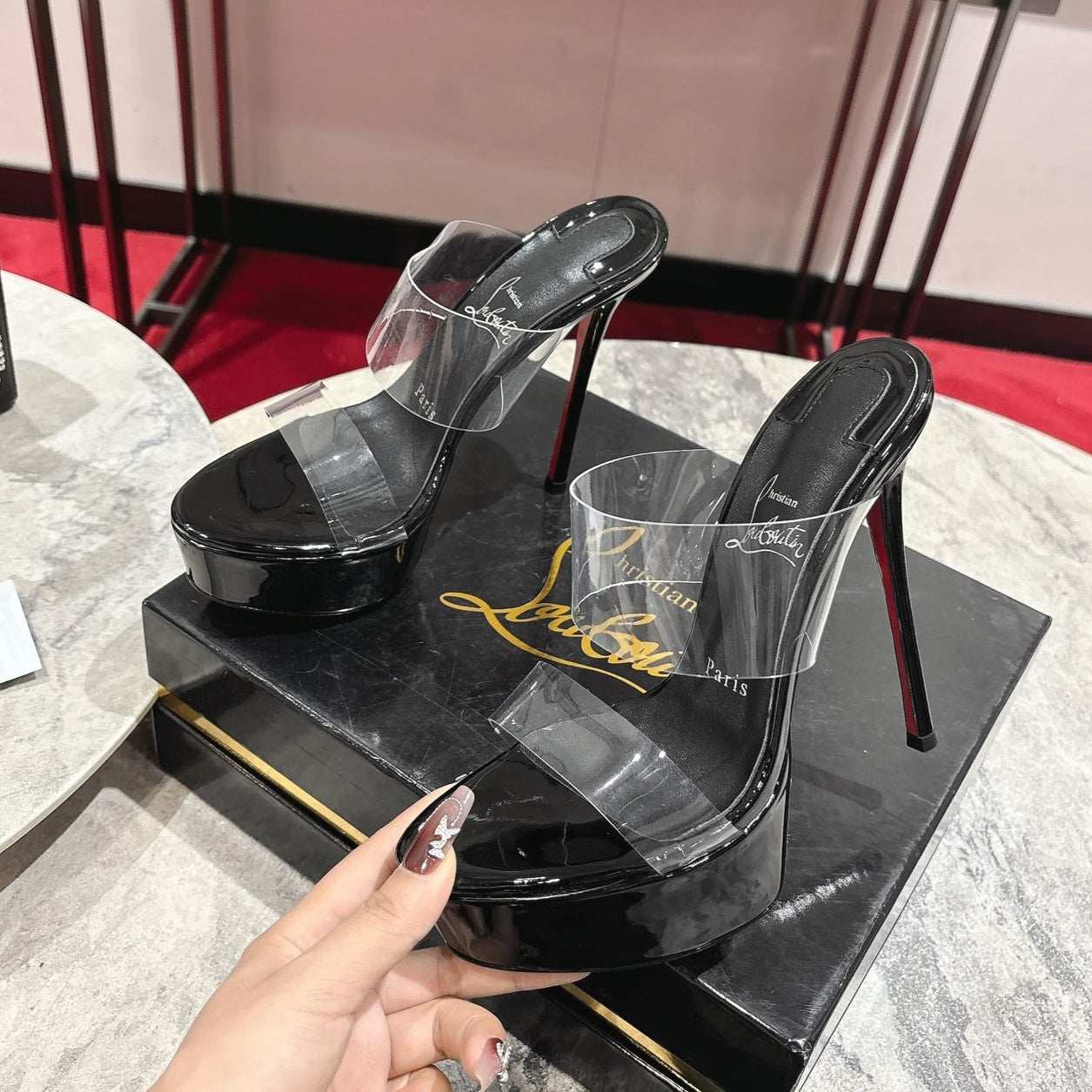 CL Just Nothing Alta 150mm Black Patent Calfskin