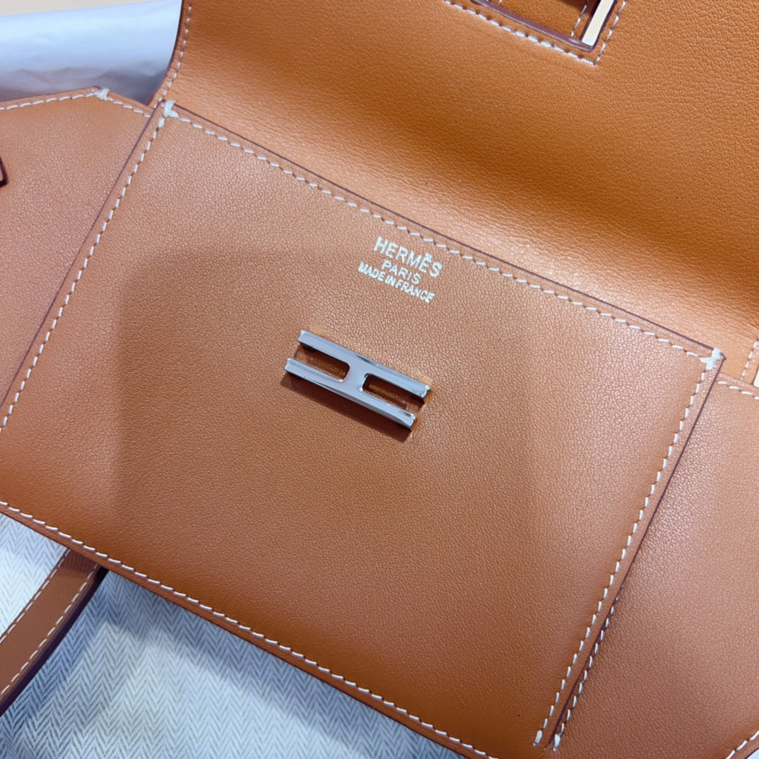 elan pocket 30 belt brown bag silver hardware